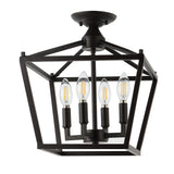 Plains Mini Lantern 12" Iron Modern Farmhouse LED Flush Mount