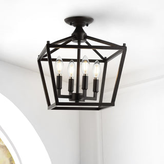 Plains Mini Lantern 12" Iron Modern Farmhouse LED Flush Mount - JONATHAN Y