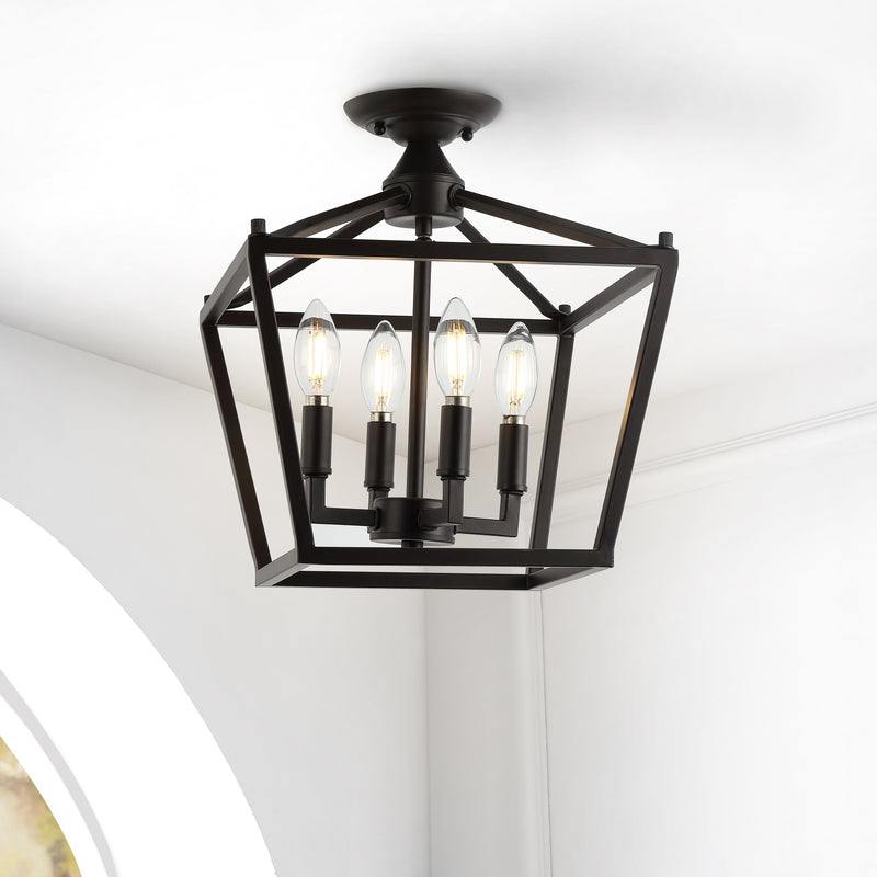 Plains Mini Lantern 12" Iron Modern Farmhouse LED Flush Mount