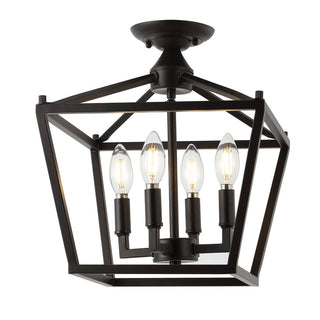 Plains Mini Lantern 12" Iron Modern Farmhouse LED Flush Mount - JONATHAN Y