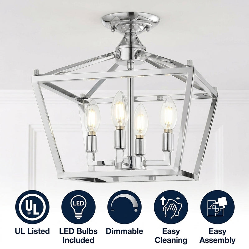 Plains Mini Lantern 12" Iron Modern Farmhouse LED Flush Mount Chrome – ICONS