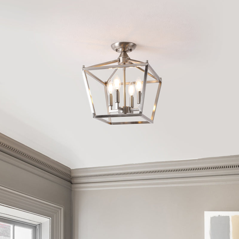 Plains Mini Lantern 12" Iron Modern Farmhouse LED Flush Mount
