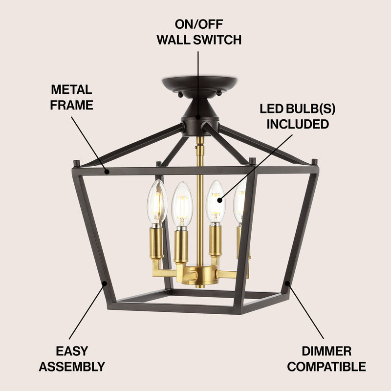 Plains Mini Lantern 12" Iron Modern Farmhouse LED Flush Mount