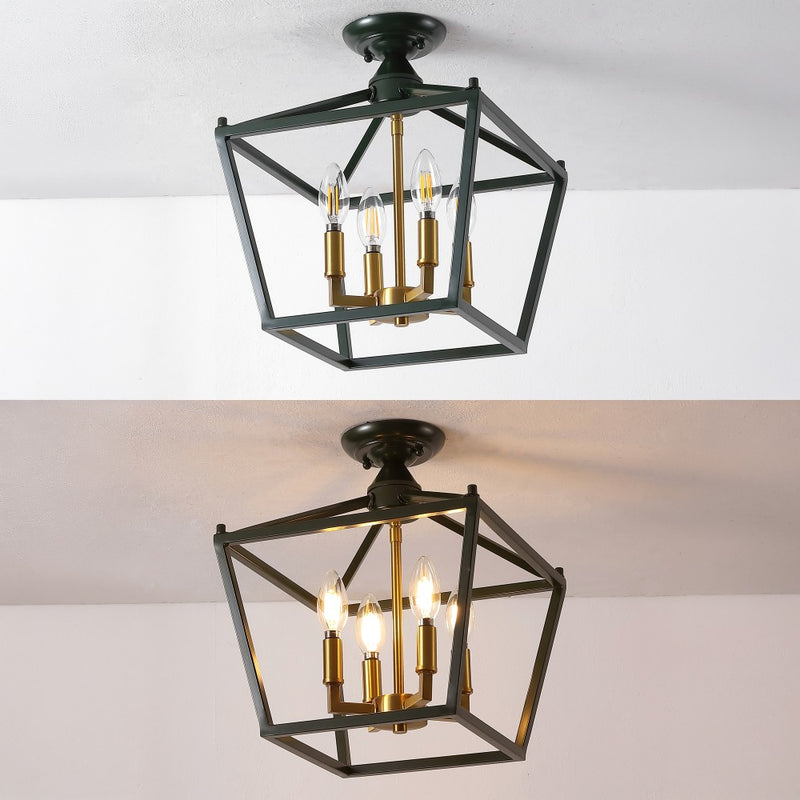 Plains Mini Lantern 12" Iron Modern Farmhouse LED Flush Mount