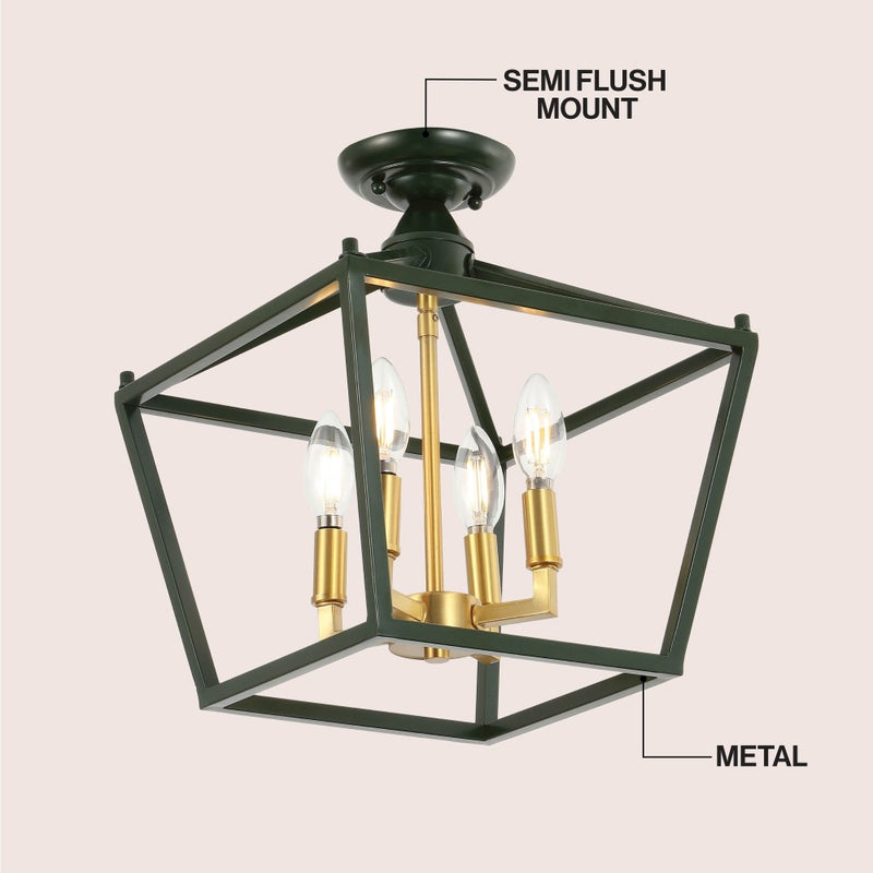 Plains Mini Lantern 12" Iron Modern Farmhouse LED Flush Mount