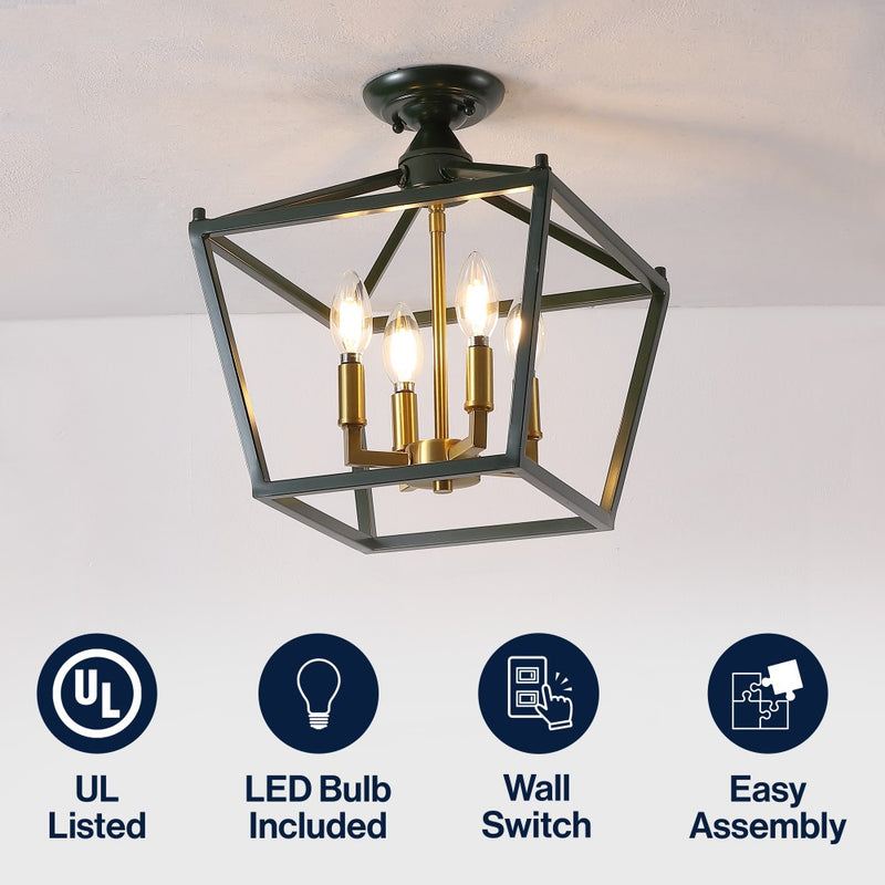 Plains Mini Lantern 12" Iron Modern Farmhouse LED Flush Mount