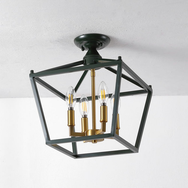 Plains Mini Lantern 12" Iron Modern Farmhouse LED Flush Mount
