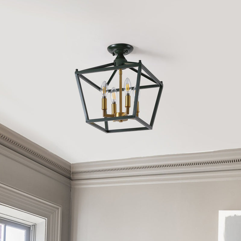 Plains Mini Lantern 12" Iron Modern Farmhouse LED Flush Mount
