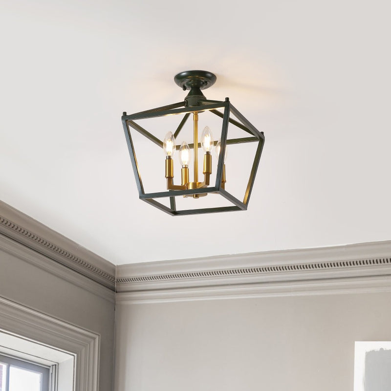 Plains Mini Lantern 12" Iron Modern Farmhouse LED Flush Mount