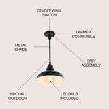 Jasper 12.25" Farmhouse Industrial Indoor/Outdoor Iron LED Pendant