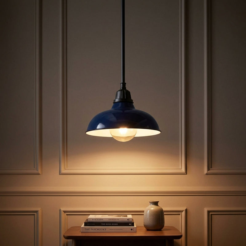 Jasper 12.25" Farmhouse Industrial Indoor/Outdoor Iron LED Pendant Navy – AI-ON