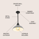 Jasper 12.25" Farmhouse Industrial Indoor/Outdoor Iron LED Pendant