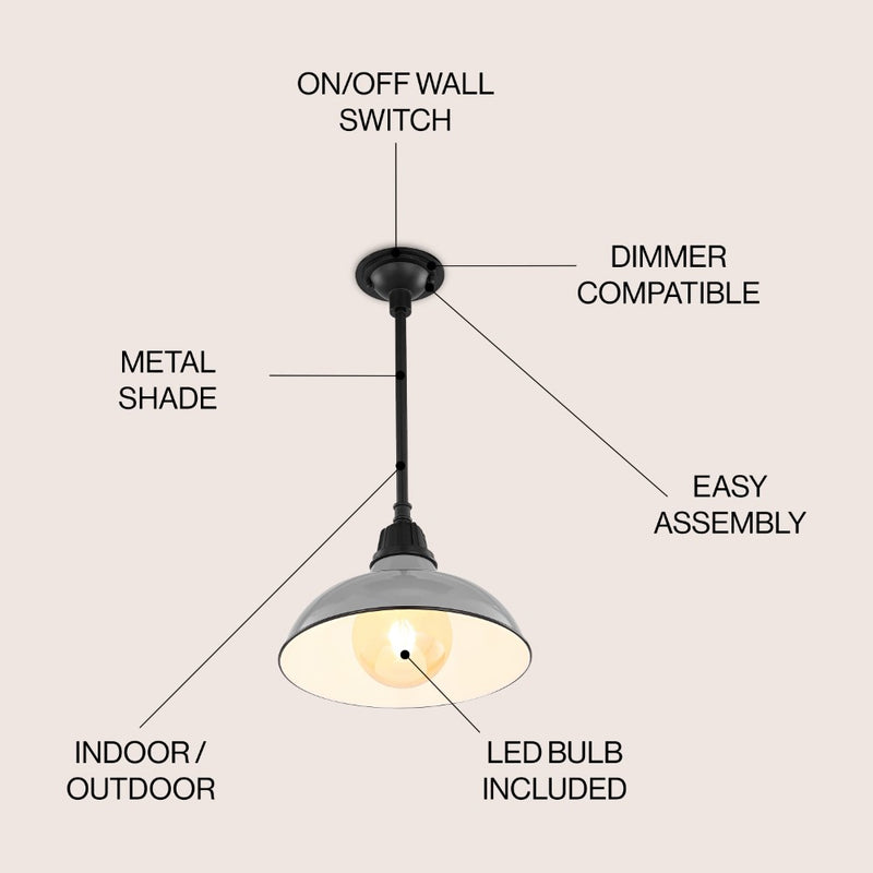 Jasper 12.25" Farmhouse Industrial Indoor/Outdoor Iron LED Pendant