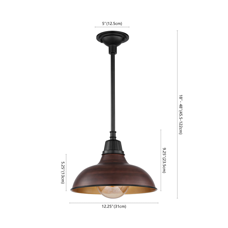 Jasper 12.25" Farmhouse Industrial Indoor/Outdoor Iron LED Pendant