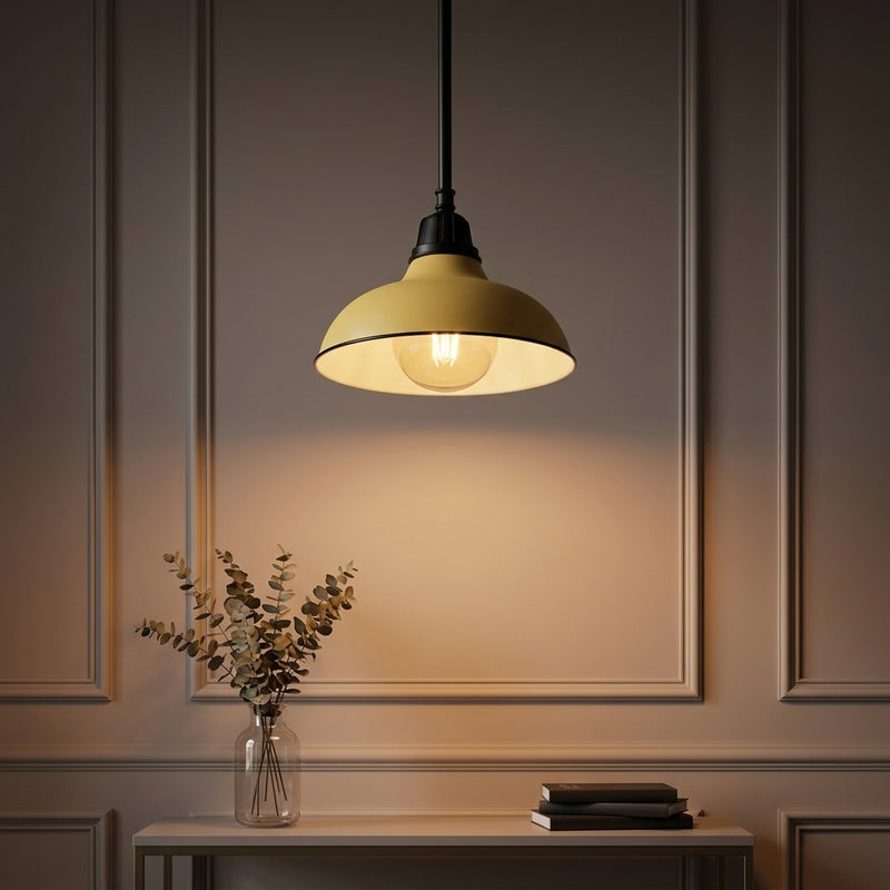Jasper 12.25" Farmhouse Industrial Indoor/Outdoor Iron LED Pendant Matte Yellow – AI-ON