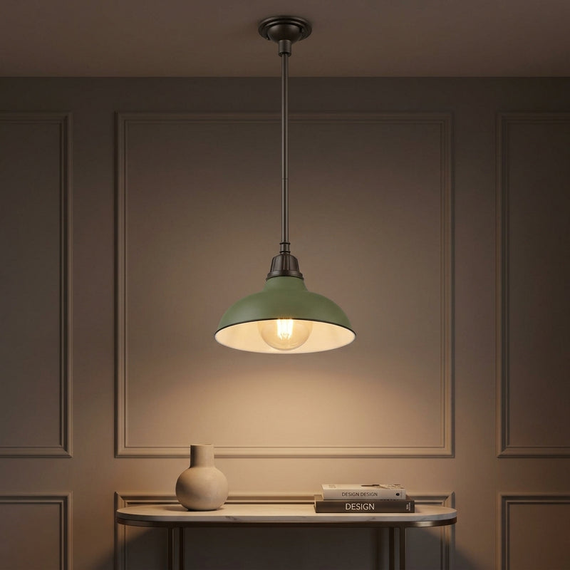 Jasper 12.25" Farmhouse Industrial Indoor/Outdoor Iron LED Pendant Matte Olive Green – AI-ON