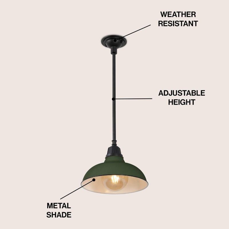 Jasper 12.25" Farmhouse Industrial Indoor/Outdoor Iron LED Pendant