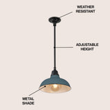 Jasper 12.25" Farmhouse Industrial Indoor/Outdoor Iron LED Pendant