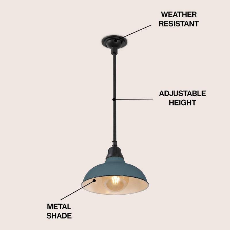 Jasper 12.25" Farmhouse Industrial Indoor/Outdoor Iron LED Pendant