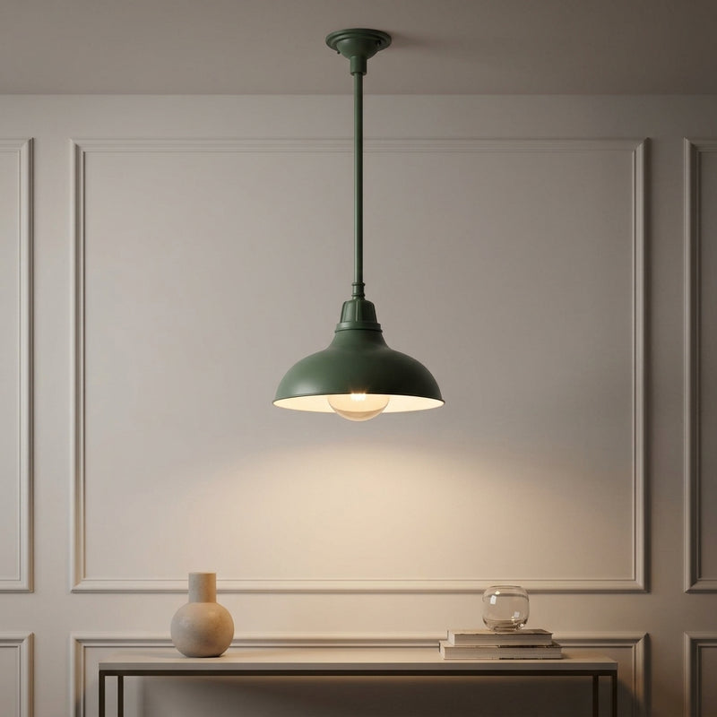 Jasper 12.25" Farmhouse Industrial Indoor/Outdoor Iron LED Pendant Matte Green – AI-ON
