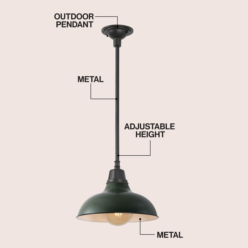Jasper 12.25" Farmhouse Industrial Indoor/Outdoor Iron LED Pendant
