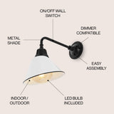 Croydon 9.63"  Farmhouse Industrial Indoor/Outdoor Iron LED Gooseneck Arm Outdoor Sconce - JONATHAN Y