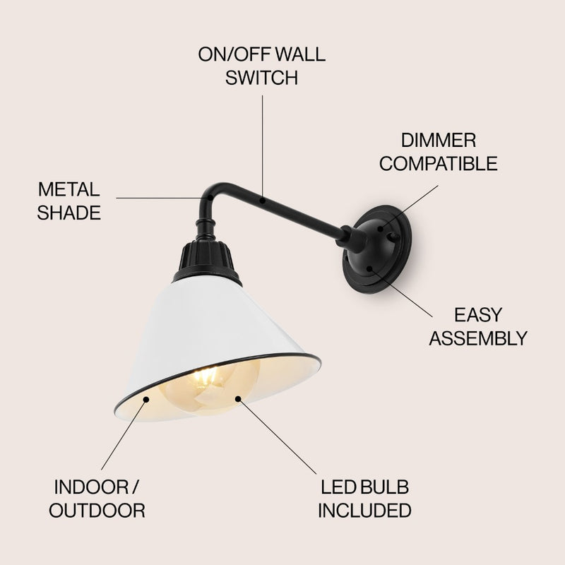 Croydon 9.63"  Farmhouse Industrial Indoor/Outdoor Iron LED Gooseneck Arm Outdoor Sconce - JONATHAN Y