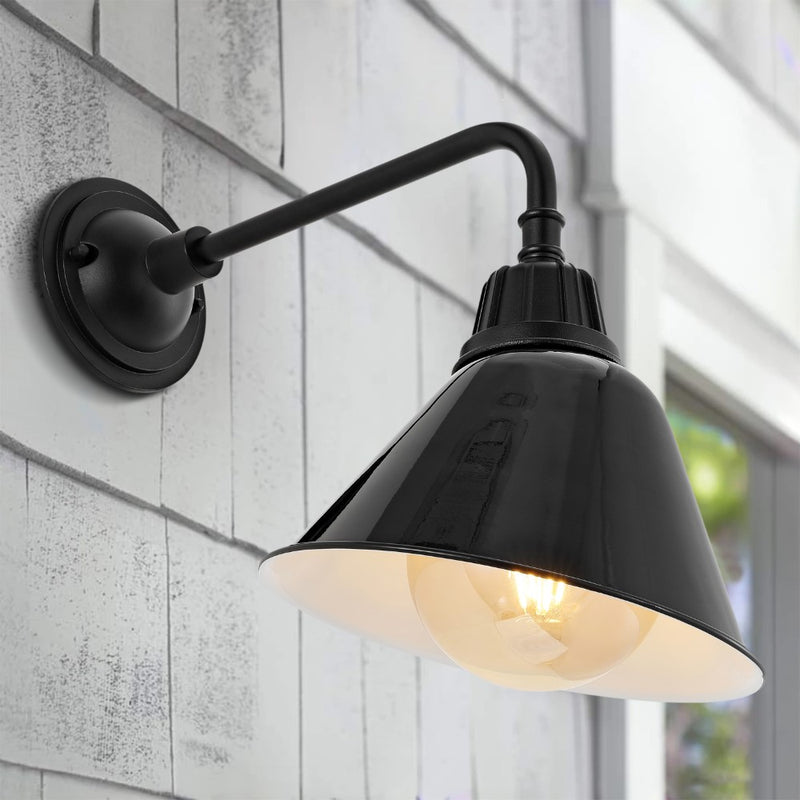 Croydon 9.63"  Farmhouse Industrial Indoor/Outdoor Iron LED Gooseneck Arm Outdoor Sconce - JONATHAN Y