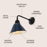 Croydon 9.63"  Farmhouse Industrial Indoor/Outdoor Iron LED Gooseneck Arm Outdoor Sconce - JONATHAN Y