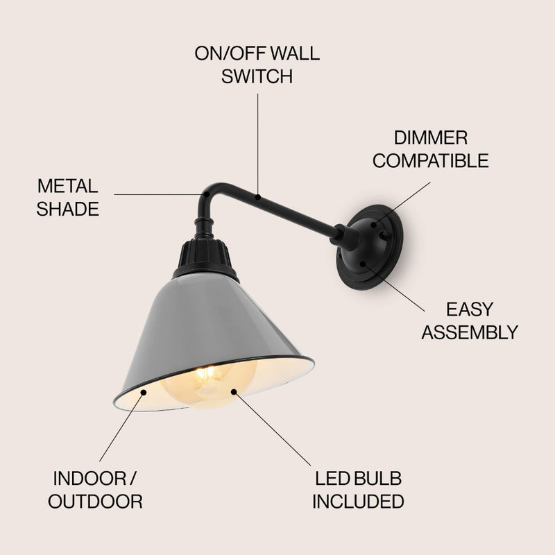 Croydon 9.63"  Farmhouse Industrial Indoor/Outdoor Iron LED Gooseneck Arm Outdoor Sconce