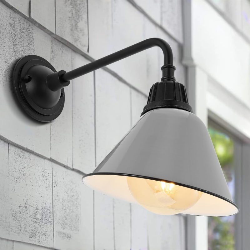 Croydon 9.63"  Farmhouse Industrial Indoor/Outdoor Iron LED Gooseneck Arm Outdoor Sconce - JONATHAN Y