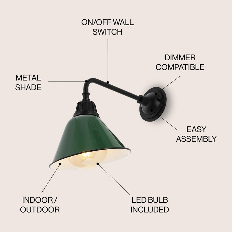Croydon 9.63"  Farmhouse Industrial Indoor/Outdoor Iron LED Gooseneck Arm Outdoor Sconce