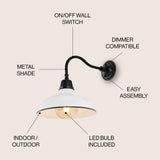 Aurora 12.25" Farmhouse Industrial Indoor/Outdoor Iron LED Gooseneck Arm Outdoor Sconce - JONATHAN Y