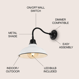 Aurora 12.25" Farmhouse Industrial Indoor/Outdoor Iron LED Gooseneck Arm Outdoor Sconce