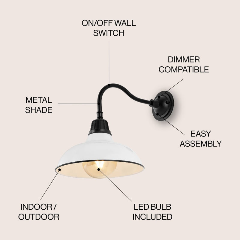 Aurora 12.25" Farmhouse Industrial Indoor/Outdoor Iron LED Gooseneck Arm Outdoor Sconce - JONATHAN Y