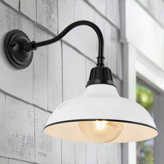 Aurora 12.25" Farmhouse Industrial Indoor/Outdoor Iron LED Gooseneck Arm Outdoor Sconce - JONATHAN Y