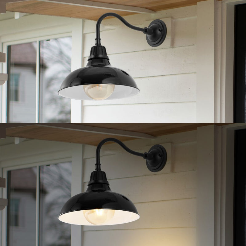 Aurora 12.25" Farmhouse Industrial Indoor/Outdoor Iron LED Gooseneck Arm Outdoor Sconce - JONATHAN Y