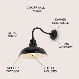 Aurora 12.25" Farmhouse Industrial Indoor/Outdoor Iron LED Gooseneck Arm Outdoor Sconce
