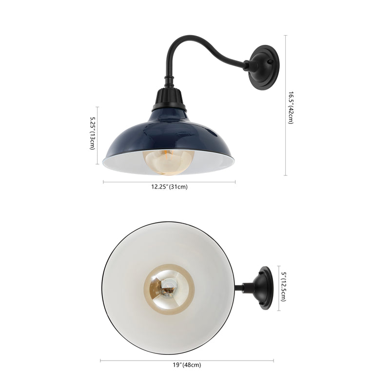 Aurora 12.25" Farmhouse Industrial Indoor/Outdoor Iron LED Gooseneck Arm Outdoor Sconce - JONATHAN Y