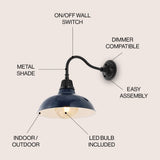 Aurora 12.25" Farmhouse Industrial Indoor/Outdoor Iron LED Gooseneck Arm Outdoor Sconce - JONATHAN Y