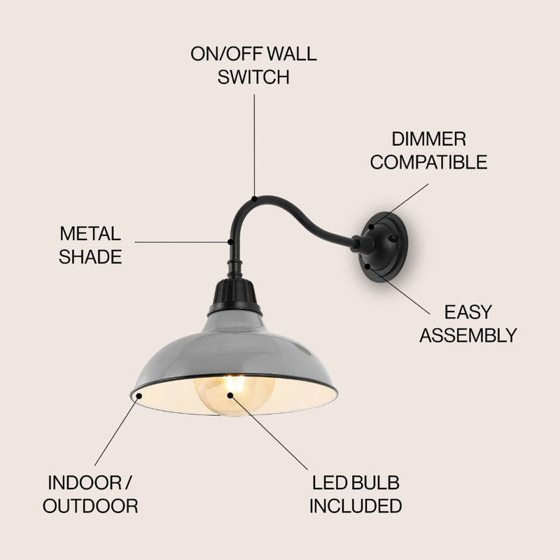 Aurora 12.25" Farmhouse Industrial Indoor/Outdoor Iron LED Gooseneck Arm Outdoor Sconce