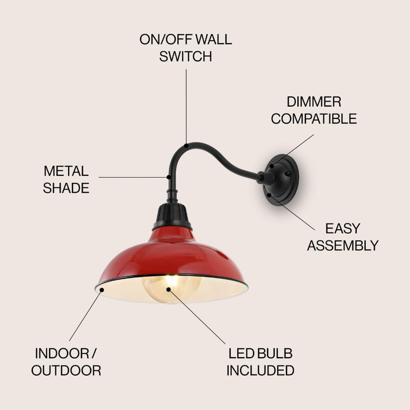 Aurora 12.25" Farmhouse Industrial Indoor/Outdoor Iron LED Gooseneck Arm Outdoor Sconce