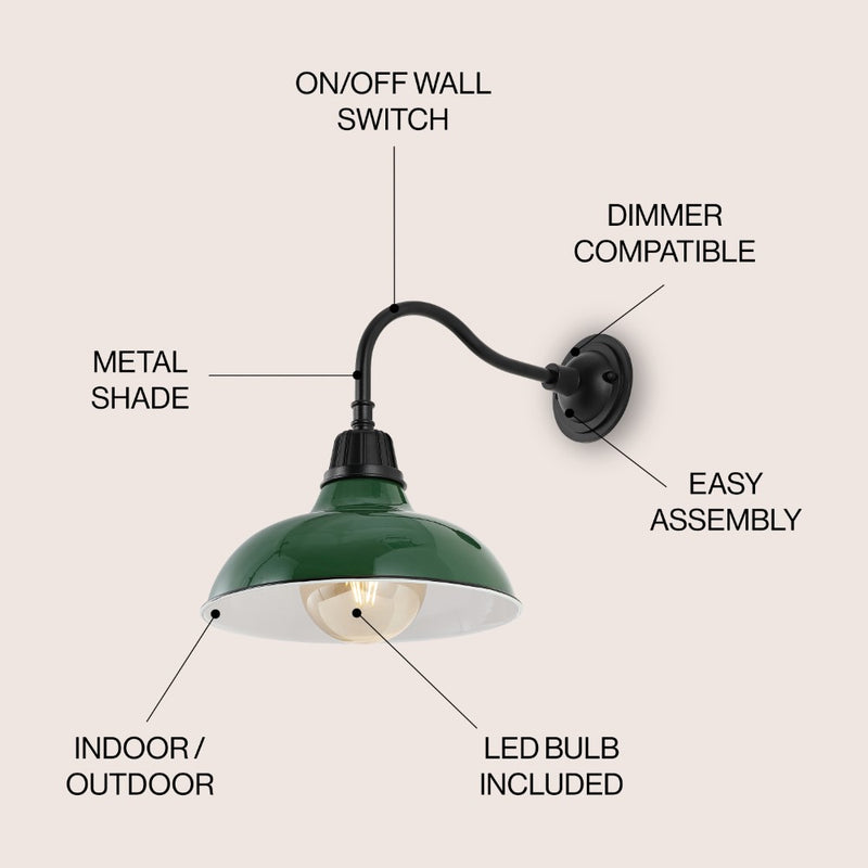 Aurora 12.25" Farmhouse Industrial Indoor/Outdoor Iron LED Gooseneck Arm Outdoor Sconce