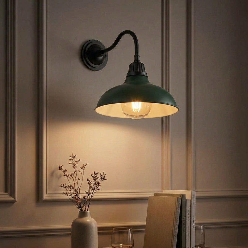 Aurora 12.25" Farmhouse Industrial Indoor/Outdoor Iron LED Gooseneck Arm Outdoor Sconce Matte Green – AI-ON