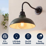 Aurora 12.25" Farmhouse Industrial Indoor/Outdoor Iron LED Gooseneck Arm Outdoor Sconce