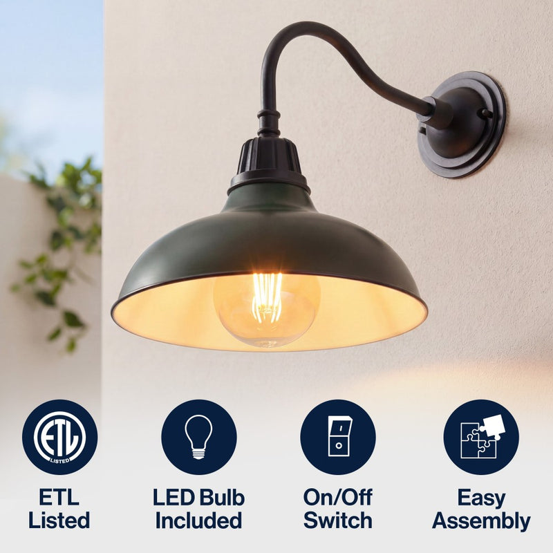 Aurora 12.25" Farmhouse Industrial Indoor/Outdoor Iron LED Gooseneck Arm Outdoor Sconce