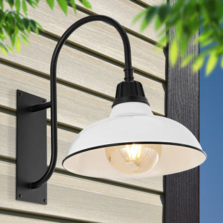 Stanley 12.25" Farmhouse Industrial Indoor/Outdoor Iron LED Gooseneck Arm Outdoor Sconce - JONATHAN Y