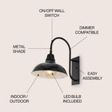 Stanley 12.25" Farmhouse Industrial Indoor/Outdoor Iron LED Gooseneck Arm Outdoor Sconce