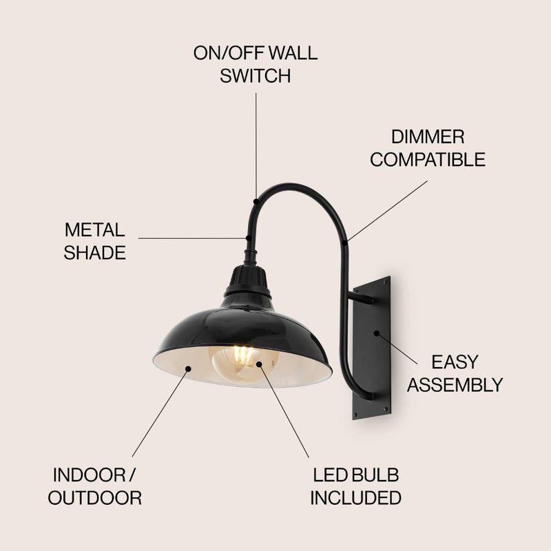 Stanley 12.25" Farmhouse Industrial Indoor/Outdoor Iron LED Gooseneck Arm Outdoor Sconce