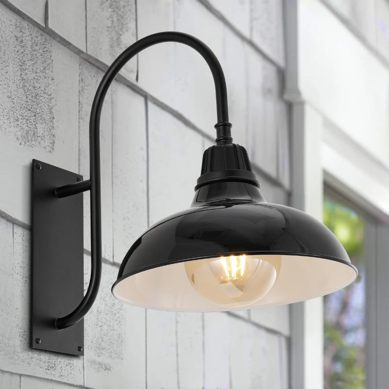 Stanley 12.25" Farmhouse Industrial Indoor/Outdoor Iron LED Gooseneck Arm Outdoor Sconce